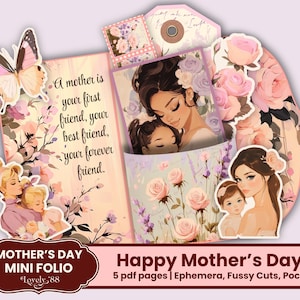 Mini folio para diario basura del Día de la Madre / Tarjeta del Día de la Madre / Imprimible para el Día de la Madre / Porta tarjetas de regalo / Idea de regalo para mamá