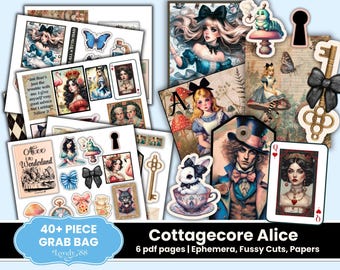 Alice in Wonderland-kit voor ongewenste dagboeken | Alice in Wonderland-verschijnselen | Kieskeurige snitten, labels, | Afdrukbaar, digitale ephemera, shabby chic