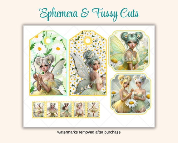 Fairy Junk Journal Mini Kit | Fairy Papers, Floral Papers, Fussy Cuts, Tags, Spring Fairy |Daisy Fairy Junk Journal