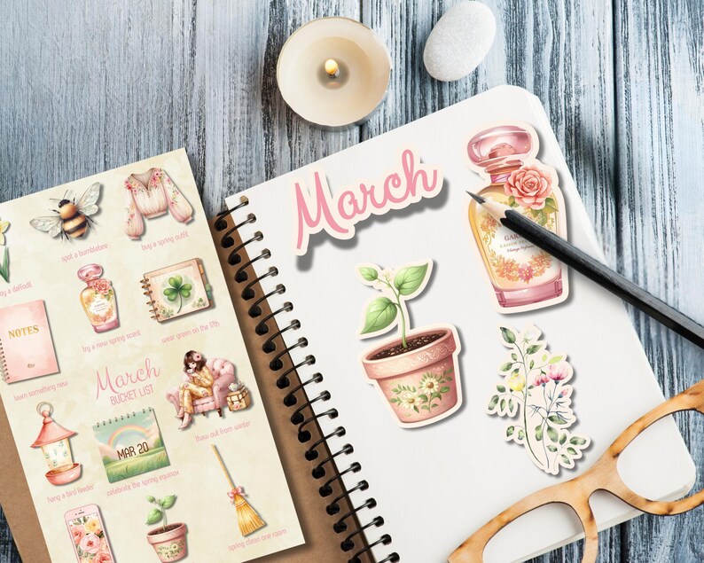 March Bucket List Junk Journal Kit | March Fussy Cuts (PDF & PNG) - Etsy