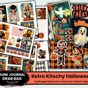 1950s Halloween Junk Journal Kit | Halloween Ephemera | Retro Halloween Fussy Cuts, Tags, Pockets | Retro Kitsch Junk Journal
