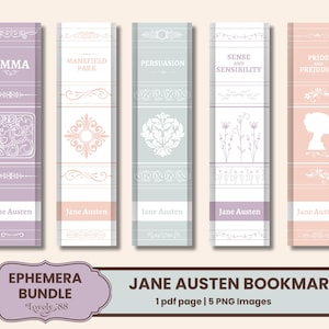 Printable Jane Austen Bookmark, Craft Project, Embellishment | Instant Download | Bookmarks PDF
