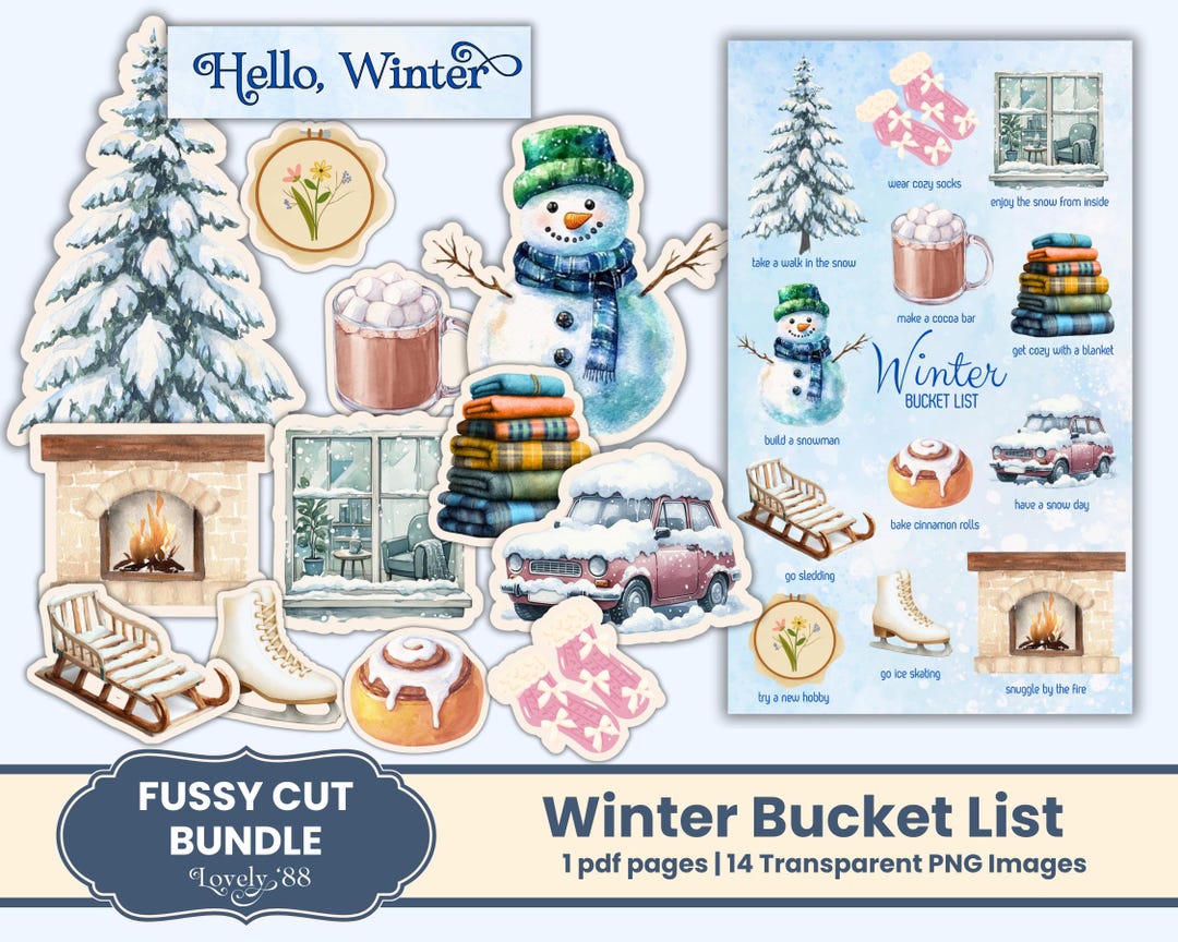 Winter Bucket List Junk Journal Kit | Printable Fussy Cut Bundle (pngs ...