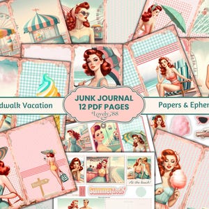 Kit de diario basura de verano retro / Efímeras de verano, recortes elegantes, etiquetas / Clipart vintage de los años 50, álbum de recortes, manualidades, diario basura de playa