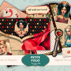 Mini pochette reine de coeur | Kit imprimable de journal indésirable Reine de coeur | FACILE | mini-folio | Alice au pays des merveilles