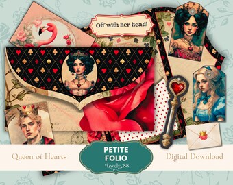 Queen of Hearts Mini Folio | Printable Queen of Hearts Junk Journal Kit | EASY | mini-folio | Alice in Wonderland