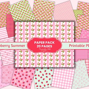Strawberry Paper Pack | 20 Strawberry Junk Journal Pages | Digital Strawberry Paper | Printable Strawberry Papers | Strawberry Scrapbooking
