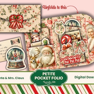 Diario di Natale stampabile con fogli di carta / Tagli e tasche con effimeri / Mini-foglio di Babbo Natale e la signora Claus / Kit di diario di Natale con fogli di carta