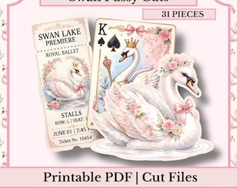 Swan Fussy Cut Bundle | Swans Junk Journal Ephemera | PDF, PNG, Cut Files for Scrapbooking & Collage