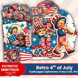 4th of July Junk Journal Folio | USA Patriotic Folio | America Junk Journal  | Retro Kitsch Junk Journal | Patriotic Fussy Cuts, Mini-folio