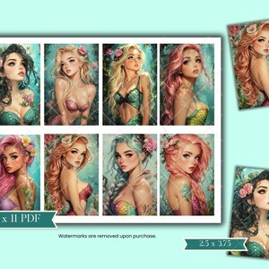Mermaid ATC Cards | Mermaid Junk Journal | Mermaid Ephemera Cards, 2.5 x 3.5 | Fantasy Graphic, Mermaid Art Card, Artist Trading Card image 4