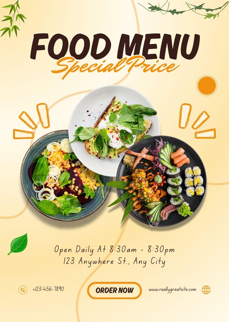 Editable Minimalist Menu Templates Printable Food Restaurant Menus
