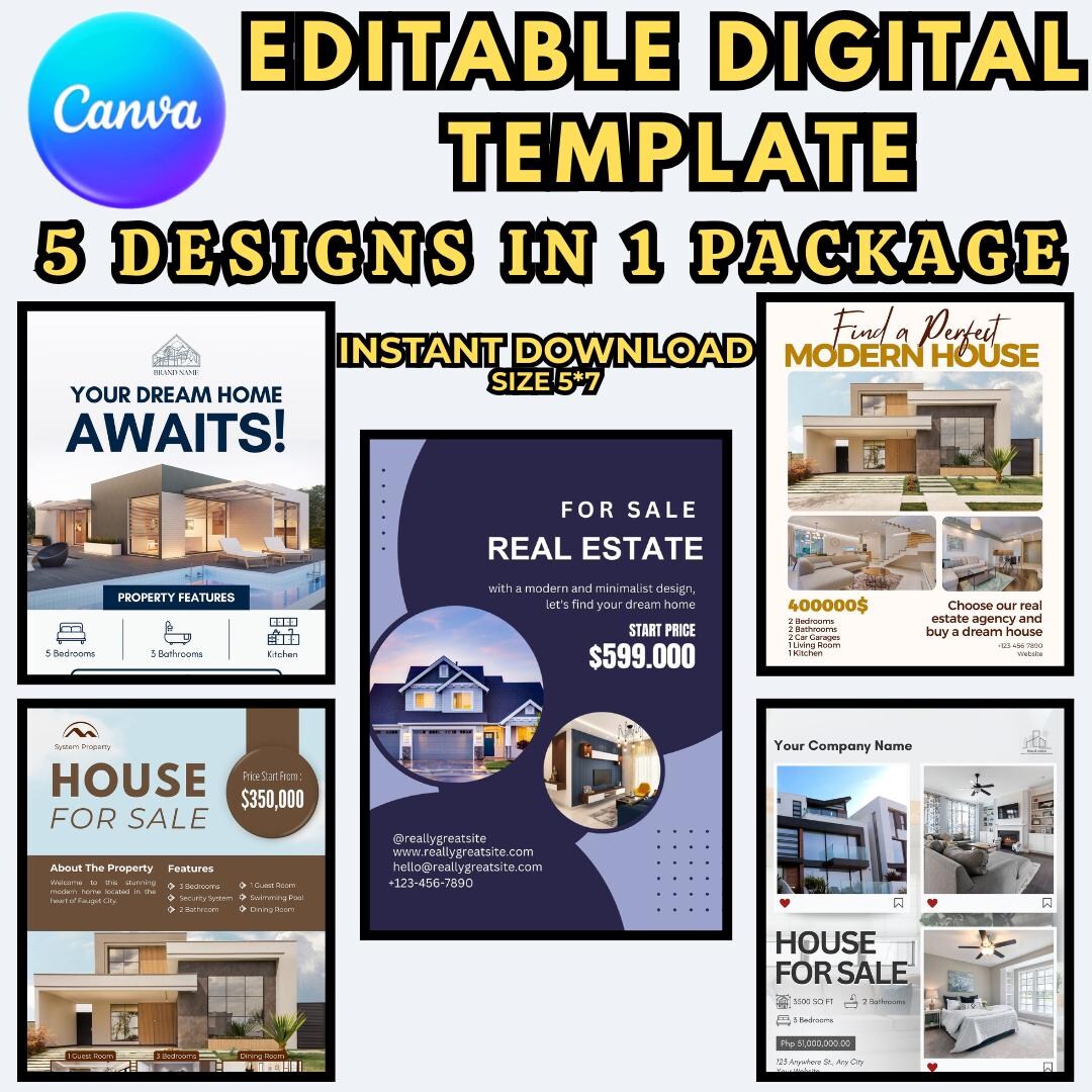 Editable Real Estate Flyer – Canva Brochure Templates (digital Download ...
