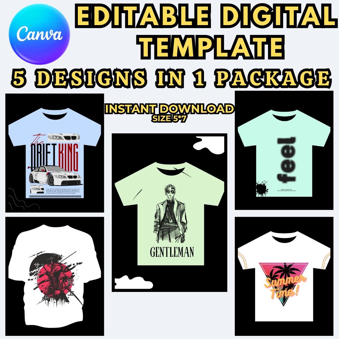 Editable T-shirt Template Bundle – Streetwear, Sublimation Designs ...