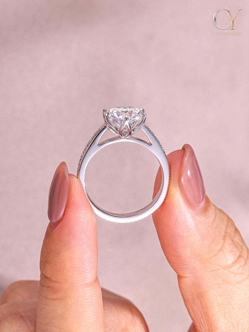3ct Round Lab Diamond Ring White Gold Engagement Ring Engraved Filigree ...