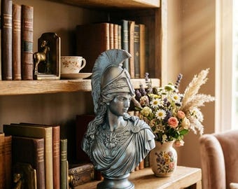 Athene Büste Skulptur | Griechische Göttin Statue Dekor | Metallic Silber Athena Figur | 3D gedruckte Mythologie Kunst | Griechische Krieger Büste