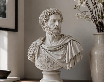 Busto de Marco Aurelio: estatua del emperador romano estoico, escultura blanca impresa en 3D, decoración de filosofía clásica, regalo para amantes de la historia y el arte.