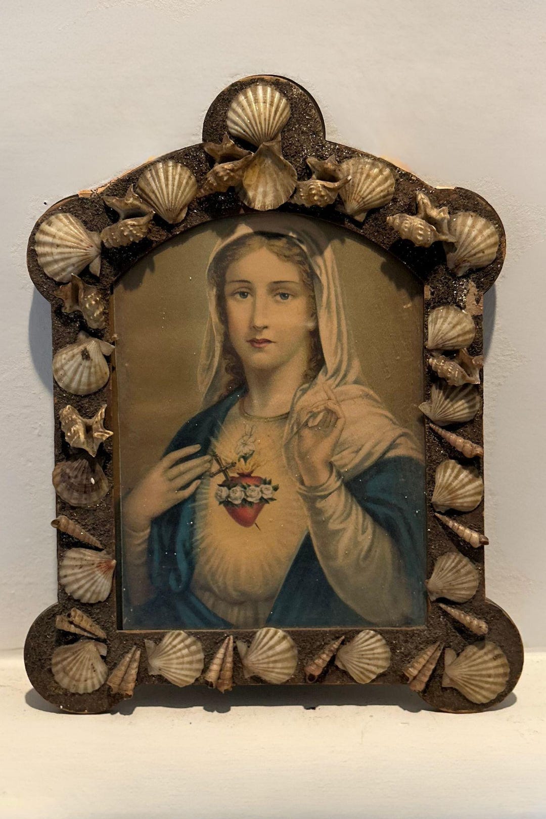 Holy Mary Shell Vintage Immaculate Heart of Mary Framed Print – Religious Wall Art With ...