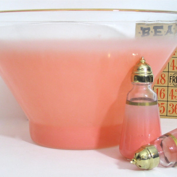 ON SALE Glass Serving Bowl with Matching Shakers Flamingo Pink Blendo Bowl