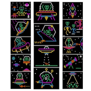 Alien Space Theme- Template Pattern Refill Sheets for Lite Brite Ultimate Classic - 14 Pack