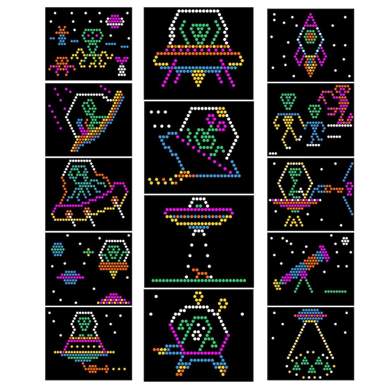 Alien Space Theme- Template Pattern Refill Sheets for Lite Brite Ultimate Classic - 14 Pack image 1