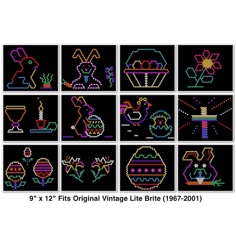 Easter Theme - Template Pattern Refill Sheets for Lite Brite - 12 Pack 9" x 12"