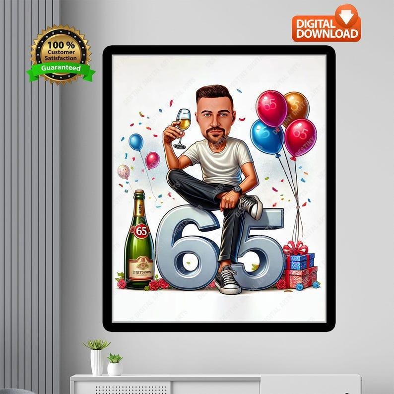 Custom 65th Birthday Male Caricature | Funny Portrait | Personalized ...