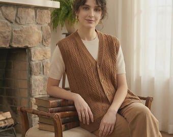 Knitted Wool & Cotton V-Neck Sweater Vest | Sleeveless Waistcoat for Women