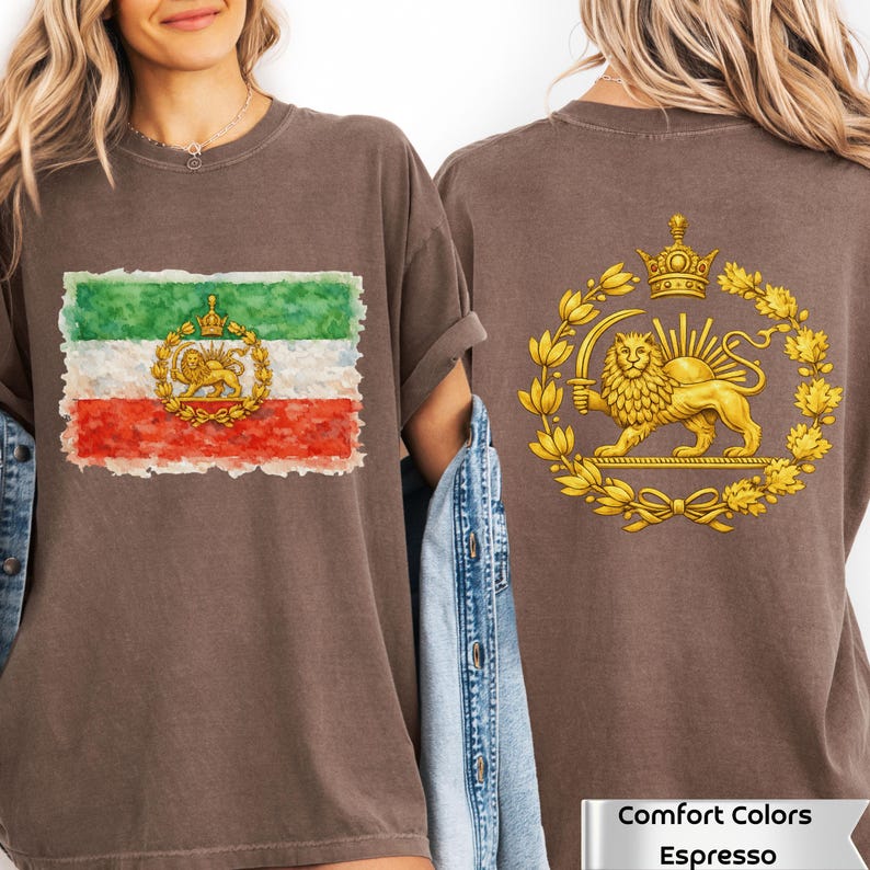 Chemise Iran Lion et soleil, sweat-shirt drapeau persan, Shiro Khorshid, Iran libre, cadeaux patriotiques, recto verso, Zan Zendegi Azadi, haut persan patriotique image 13