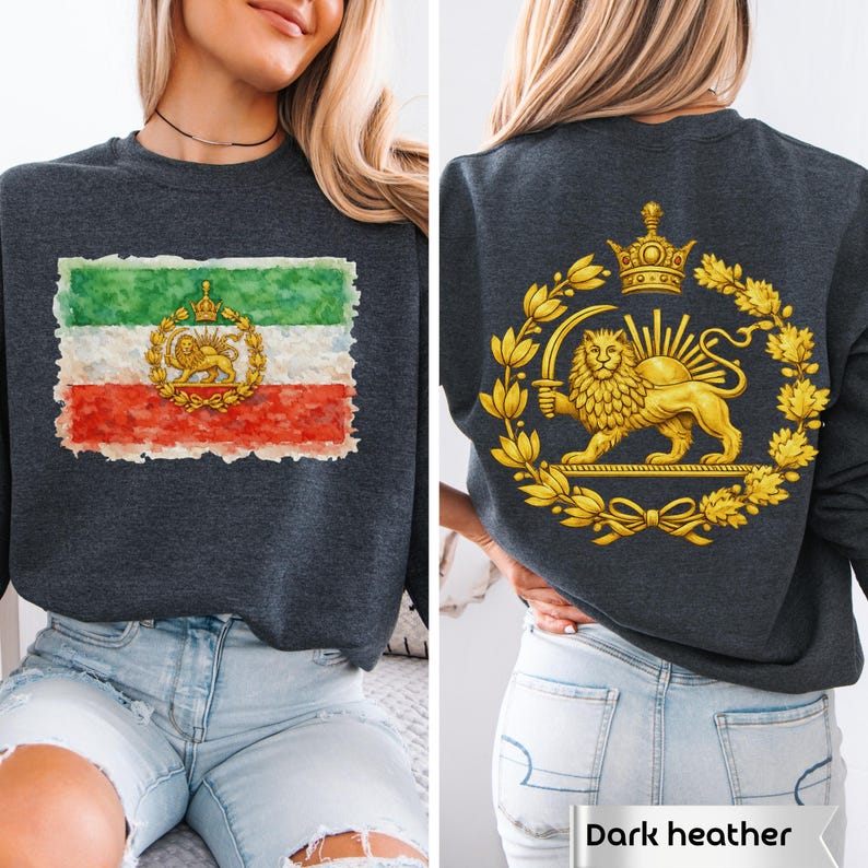 Chemise Iran Lion et soleil, sweat-shirt drapeau persan, Shiro Khorshid, Iran libre, cadeaux patriotiques, recto verso, Zan Zendegi Azadi, haut persan patriotique image 10