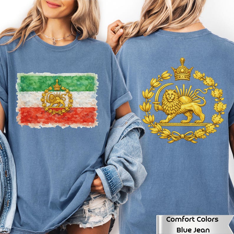 Chemise Iran Lion et soleil, sweat-shirt drapeau persan, Shiro Khorshid, Iran libre, cadeaux patriotiques, recto verso, Zan Zendegi Azadi, haut persan patriotique image 12