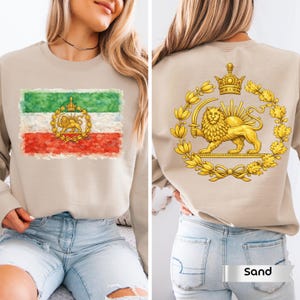 Chemise Iran Lion et soleil, sweat-shirt drapeau persan, Shiro Khorshid, Iran libre, cadeaux patriotiques, recto verso, Zan Zendegi Azadi, haut persan patriotique image 5