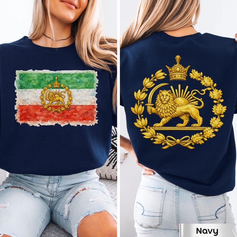 Chemise Iran Lion et soleil, sweat-shirt drapeau persan, Shiro Khorshid, Iran libre, cadeaux patriotiques, recto verso, Zan Zendegi Azadi, haut persan patriotique image 11