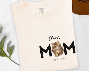 Chemise maman chat personnalisée à partir de la photo, sweat-shirt papa chat personnalisé, chemise chat Est 2026, vêtements de la Journée internationale du chat, cadeau perte d'animal de compagnie, équipage de portrait d'animal de compagnie