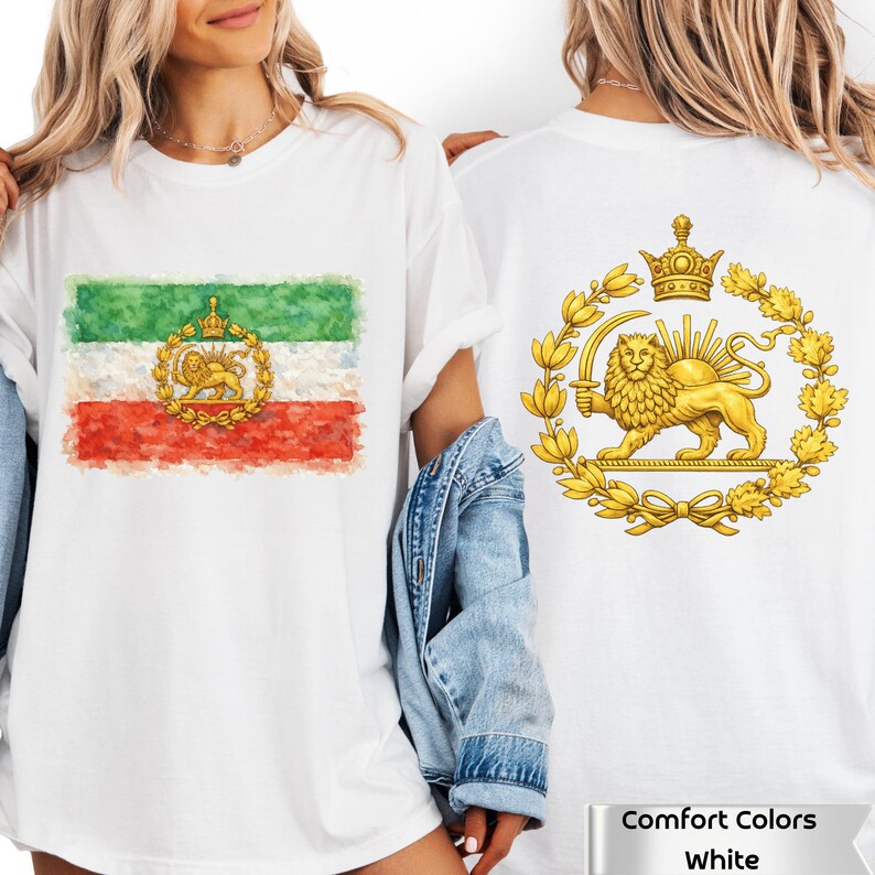 Chemise Iran Lion et soleil, sweat-shirt drapeau persan, Shiro Khorshid, Iran libre, cadeaux patriotiques, recto verso, Zan Zendegi Azadi, haut persan patriotique image 4
