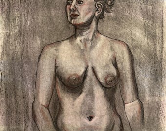 Dibujo del natural a carboncillo a mano: Retrato con lápiz Conté
