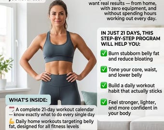 21-Day Belly Fat Burn for Women | Home Workout Program | No Equipment | Printable PDF