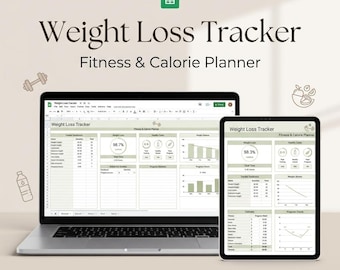 Weight Loss Tracker Google Sheets | Fitness Planner & Calorie Log Instant Download Wellness Tracker