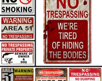 Retro Industrial "No Trespassing" Metal Tin Sign