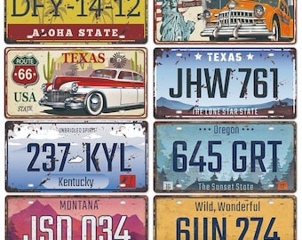 Vintage American State License Plate Art, Retro Metal Tin Sign