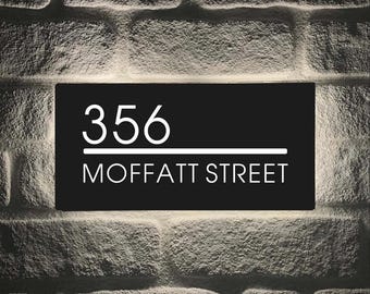 Illuminated House Number Sign, LED Address Plaque, Black Stainless Steel Modern House Numbers, Outdoor Lighted Address Sign