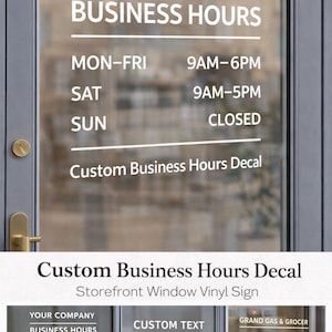 Adesivo de vinil com horário de funcionamento, placa personalizada para vitrine, adesivo personalizado com horário de funcionamento da loja, placa com horário de funcionamento da porta da empresa