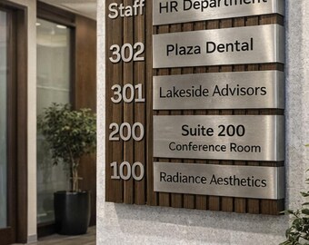 Custom Directory Sign, Office Wayfinding Sign, Brushed Aluminum Business Sign, Corporate Lobby Directory Plaque