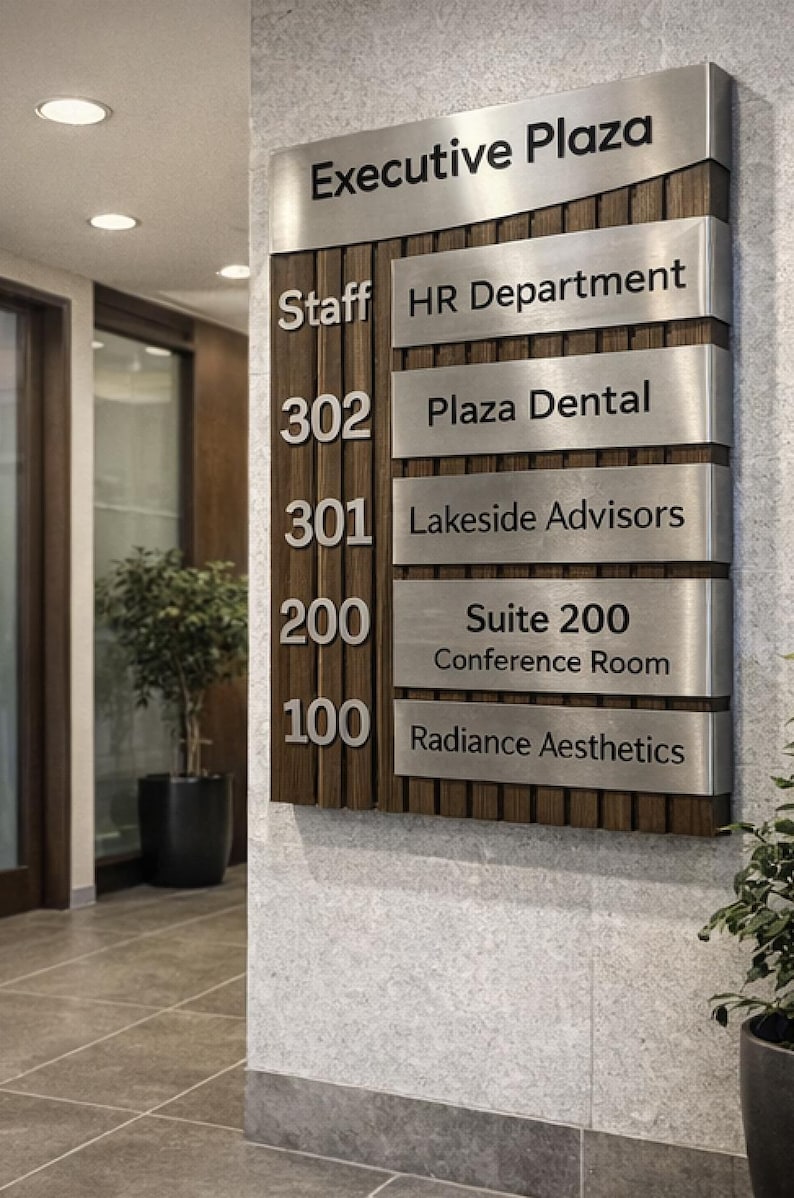 Custom Office Directory Sign, Brushed Aluminum Wayfinding Sign, Tenant ...