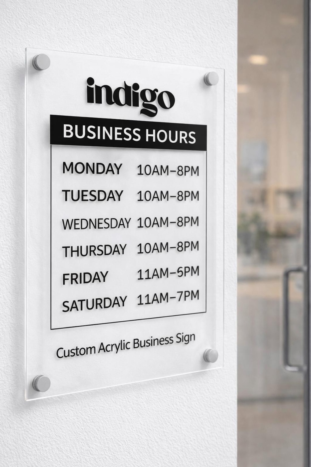 Large Hours Sign Custom Acrylic Business Hours Sign, Standoff Mount Office Door Plaque ...