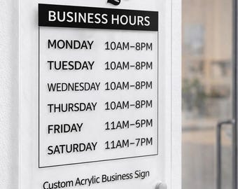 Custom Acrylic Business Hours Sign, Standoff Mount Office Door Plaque