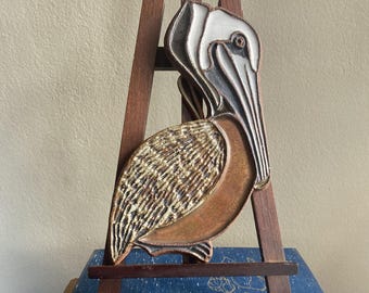 Pottery Pelican Trivet, Wall Decor, Coastal Decor, Shipping Included