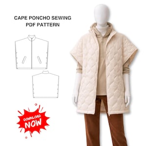Quilted Vest Cloak Sewing Pattern PDF for Women