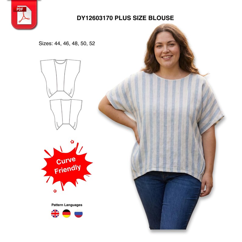 Curvy Fit Blouse Sewing Pattern PDF | Plus Size Women Top | Instant ...