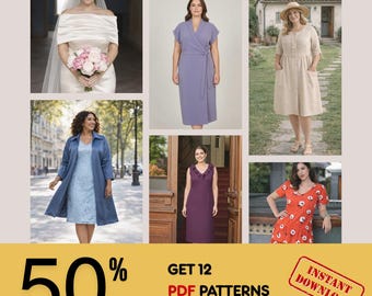 Paquete de patrones de costura en PDF para vestidos de talla grande